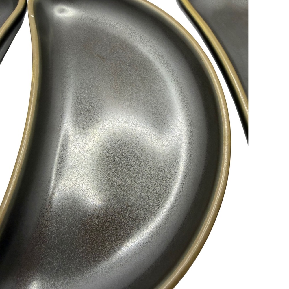 Vintage Rego Japan E263-44 Crescent Side Plates Matte Black Tan Rim Set of 4 - Picture 2 of 10